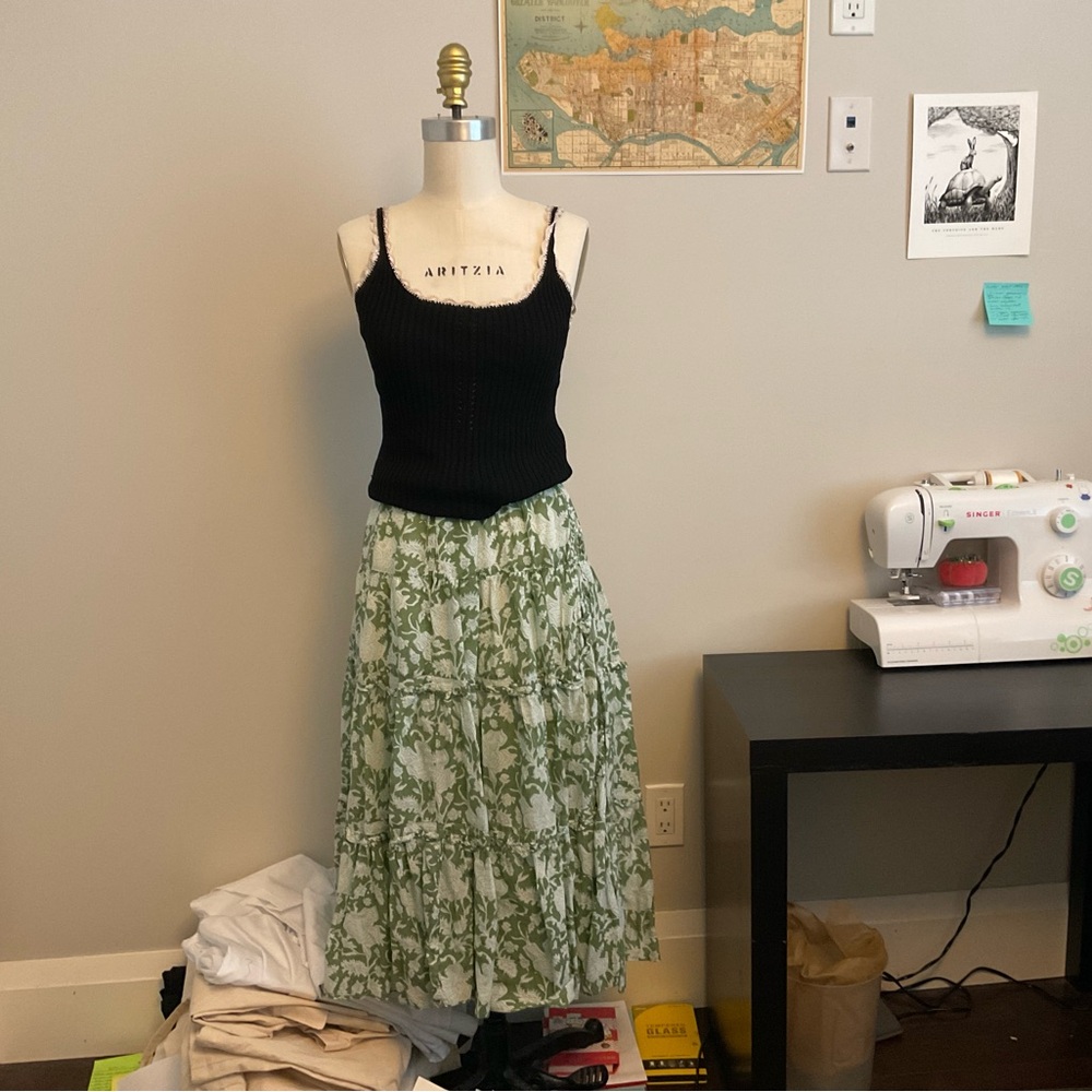 Maje Green and White Floral Smocked Top